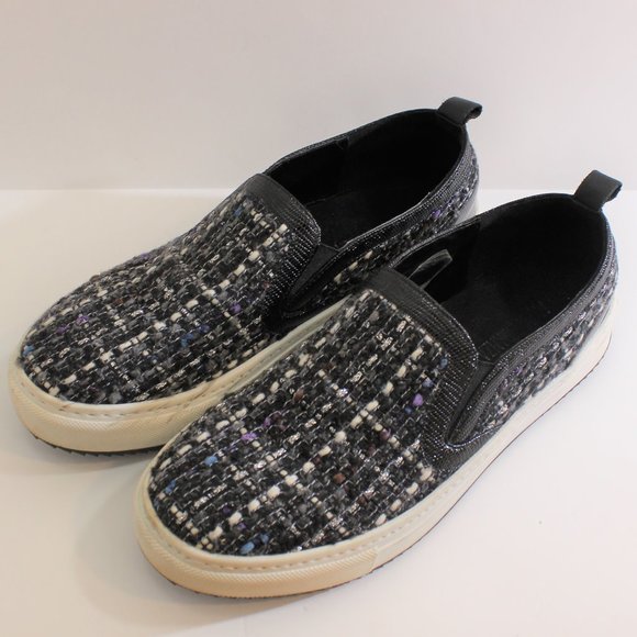 ANNA FIDANZA Italy Leather Tweed Sneakers Slip On - Picture 1 of 8